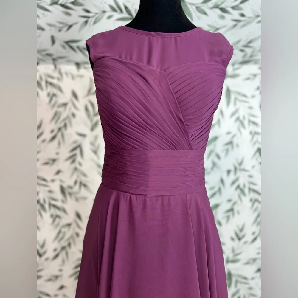 Raspberry Sz S (6) Bridesmaid Pleated Chiffon Prom Cocktail Formal Dress #9 - Picture 4 of 11